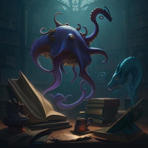 Mystical Music: Octopus and Seahorse in Dark Academia