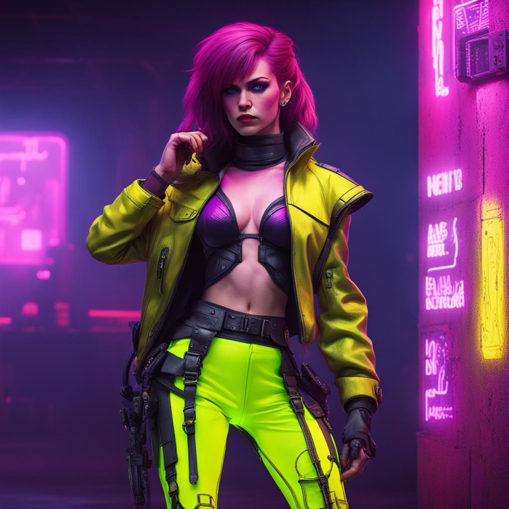Cyberpunk Megara in Neon Dystopia