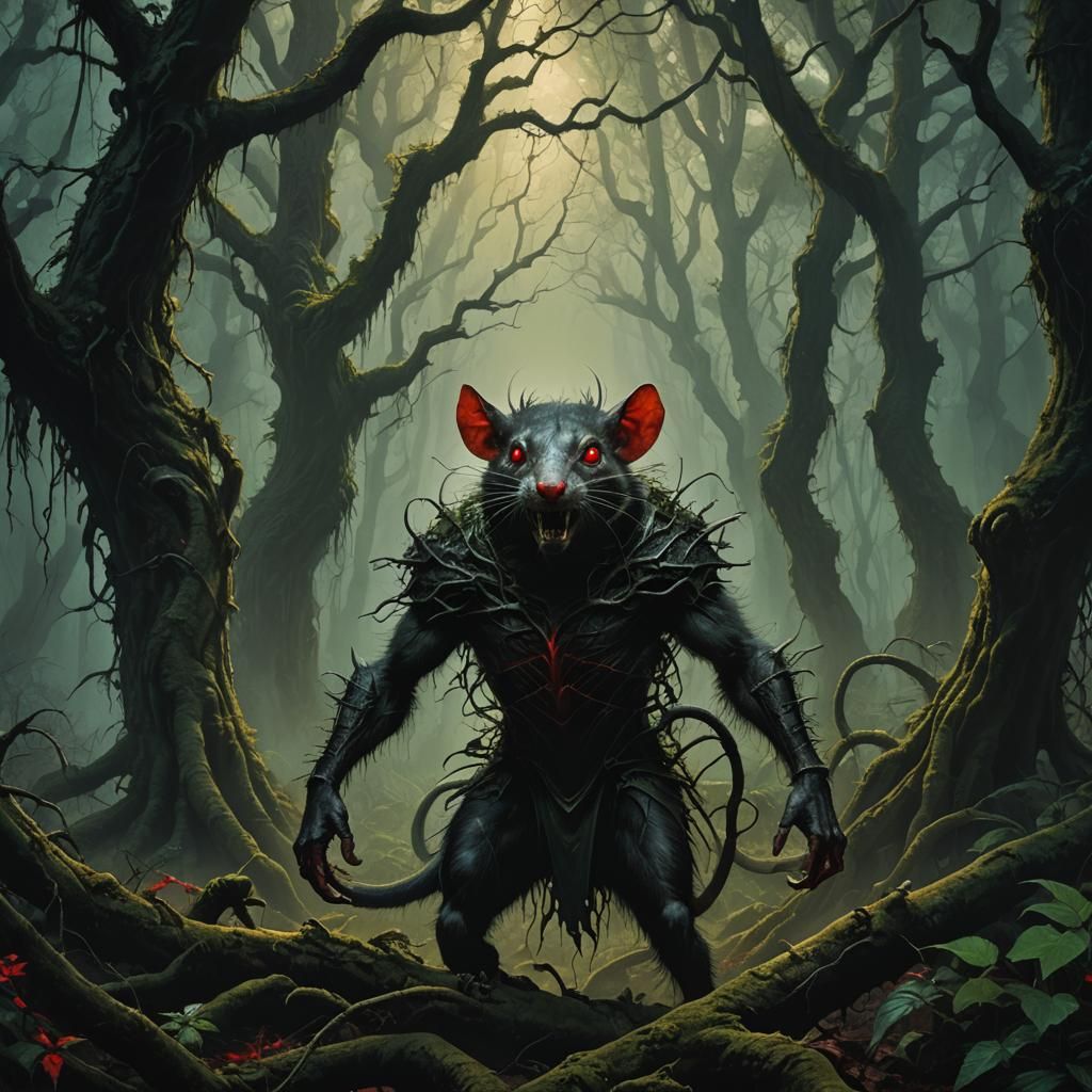 Demonic Rat-Human Hybrid in Dark Fantasy Style