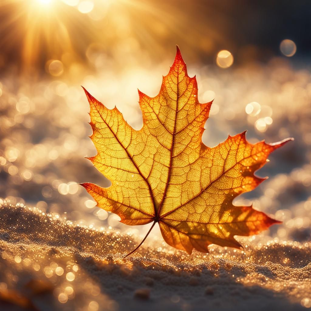 Luminous Autumn Leaf Double Exposure in Sunset