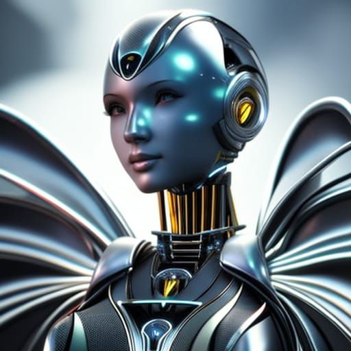 Hyperrealistic Female Robot with Wings