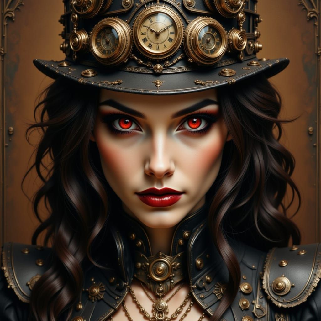 Steampunk Vampire Woman in Victorian Era Style