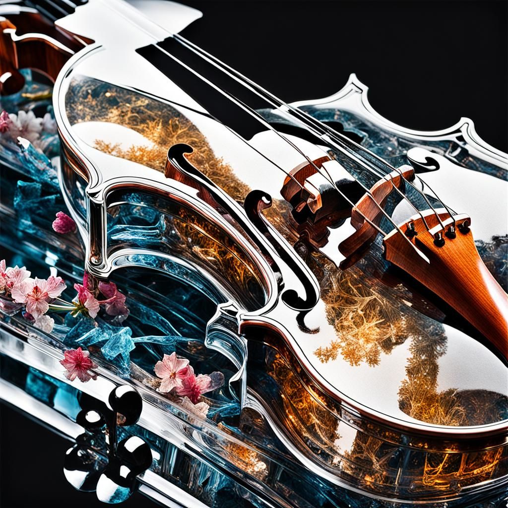 Crystal Violin with Flowers, Digital Art