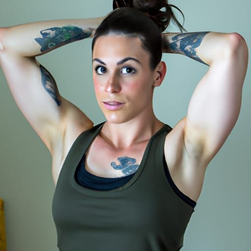 Athletic Woman with Tattoos Tying Her Hair Up