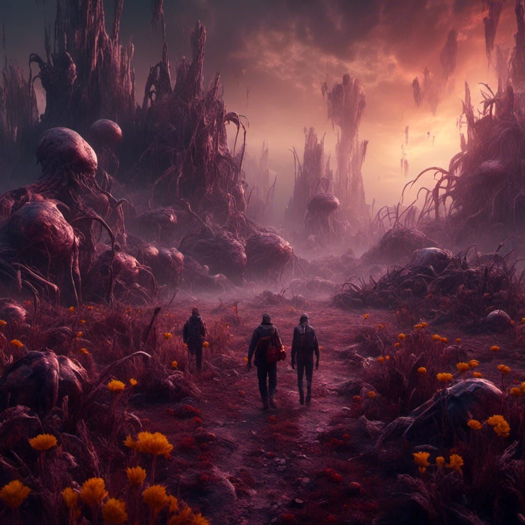 Aliens Farming Humans in Dark Fantasy Style