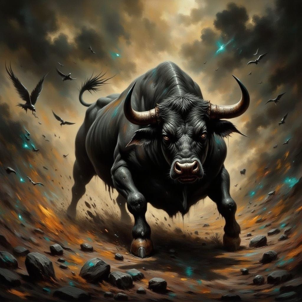 Majestic Black Spanish Fighting Bull Abstract Art