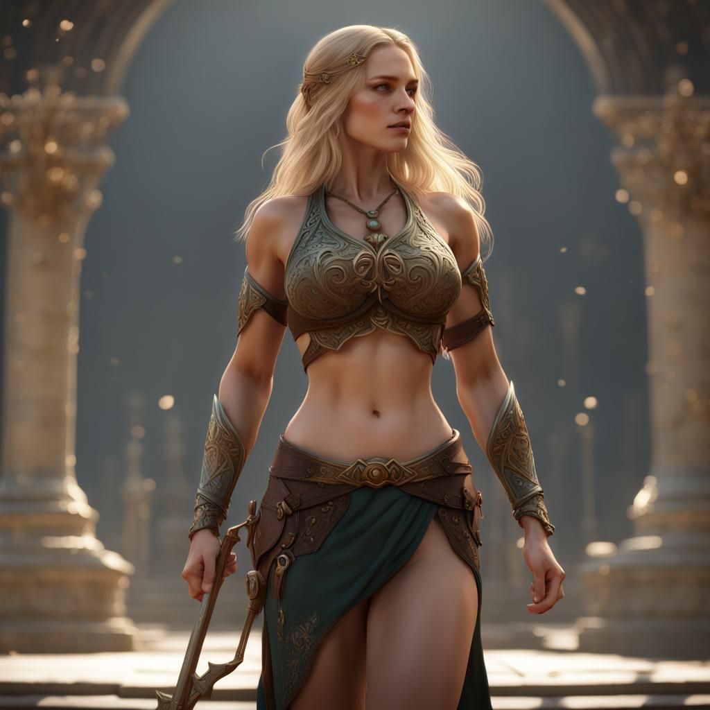 Attractive Woman Posing in Detailed Matte Painting