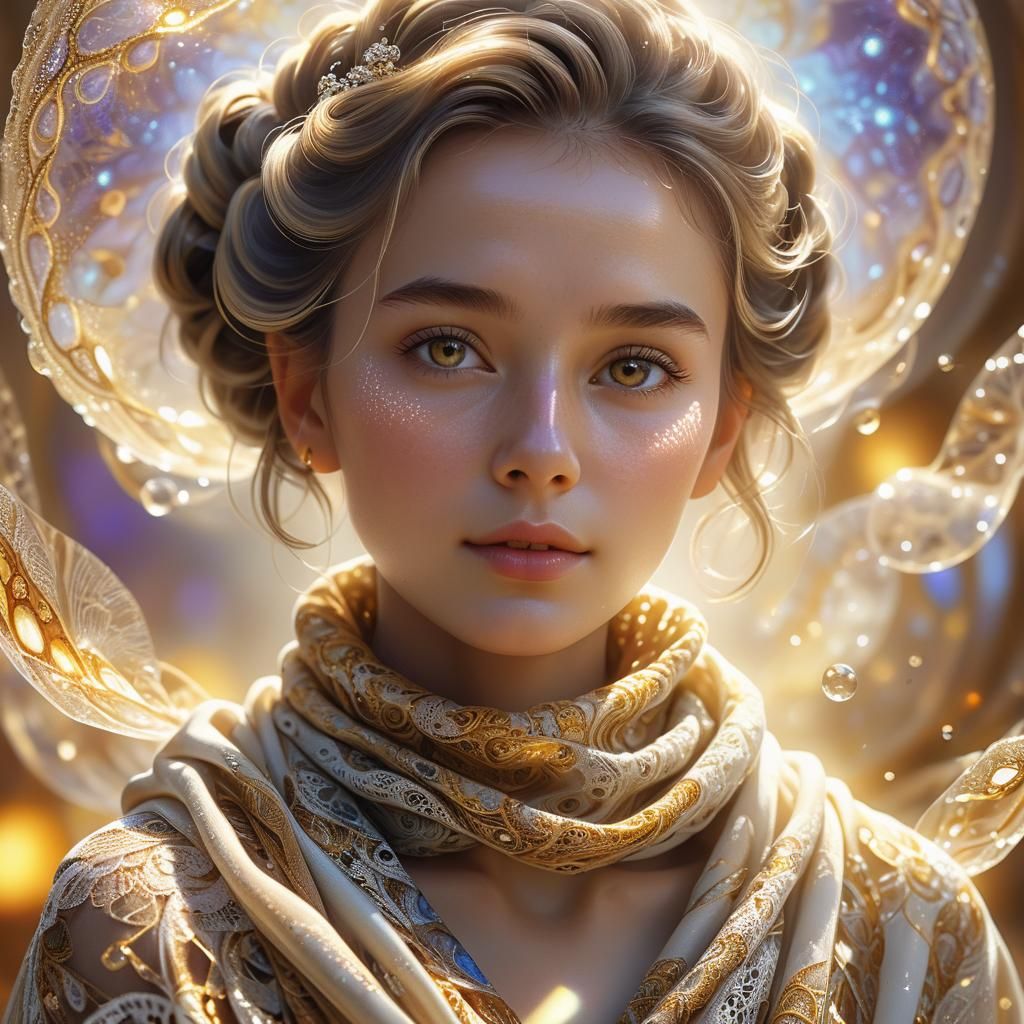 Woman with Fractal Shawl and Bubble Universes