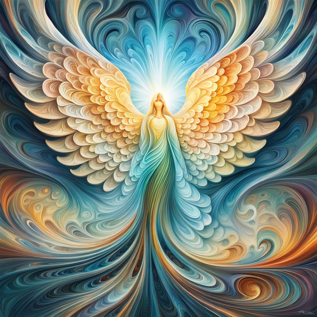 Ethereal Shell Angel in Abstract Graffiti Art