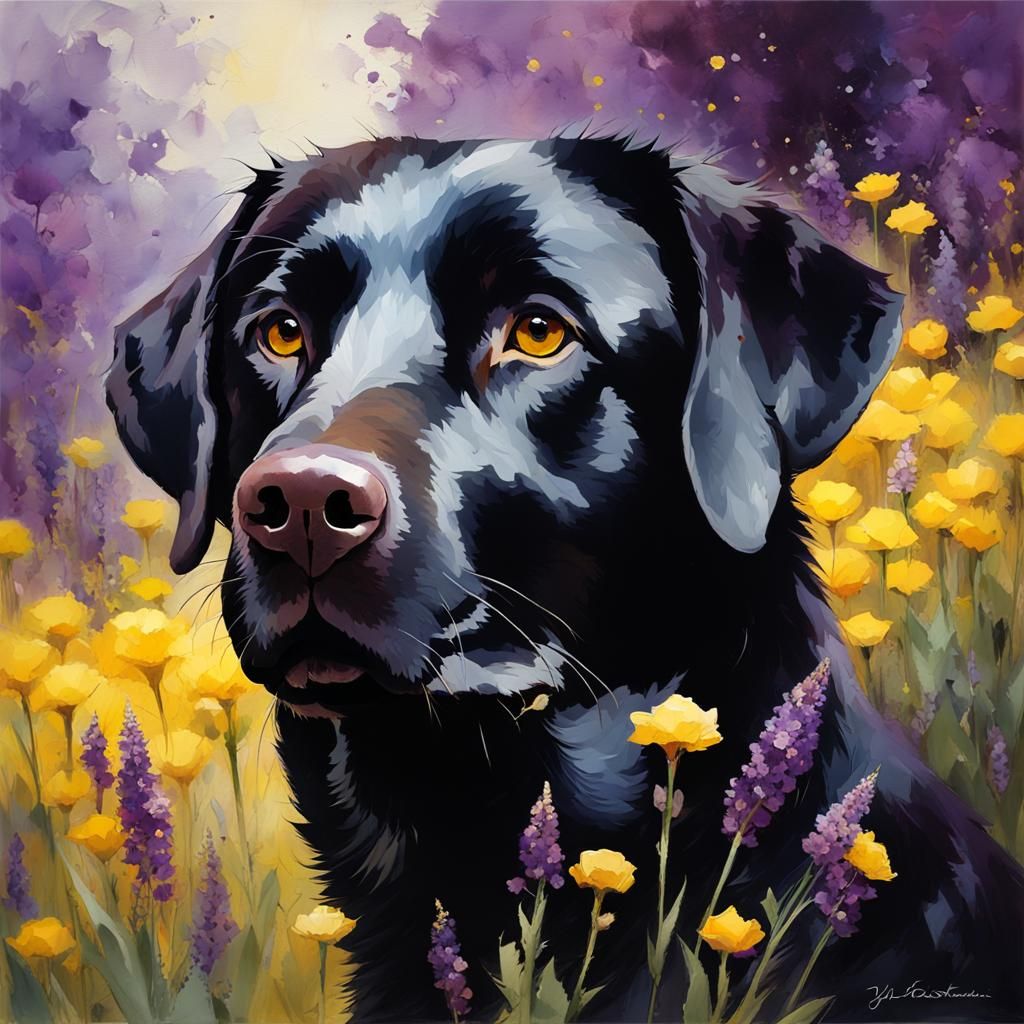 Happy Black Labrador Portrait in Oil Painting Style