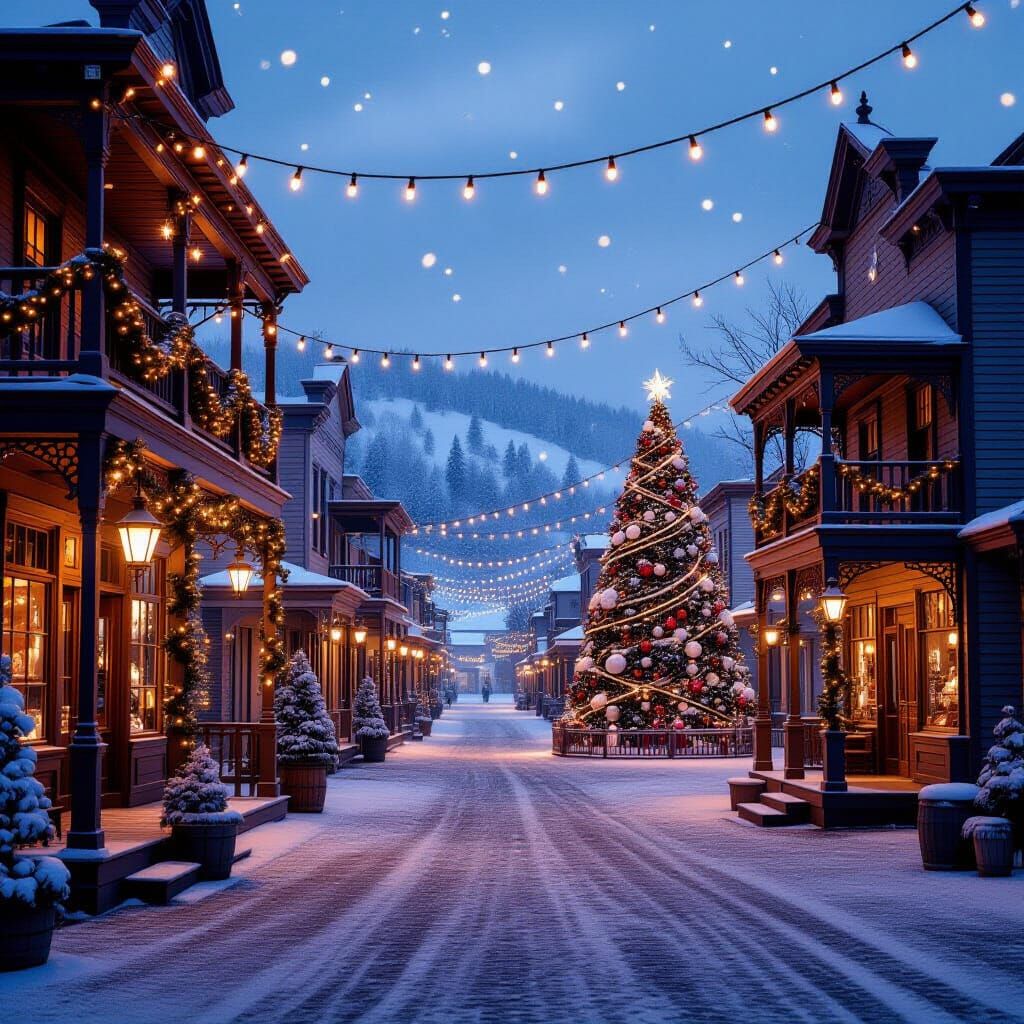 1890 Western Town Christmas Scene, Photorealistic