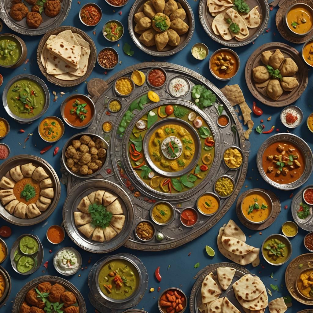 Colorful Thali with Roti: Detailed Matte Painting