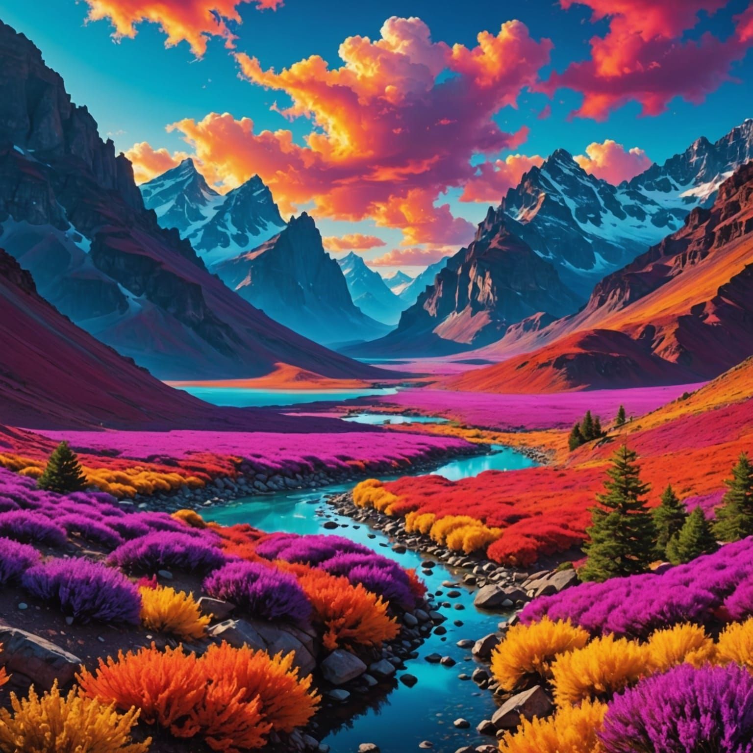 Vibrant Surreal Landscape with Ultra Colors