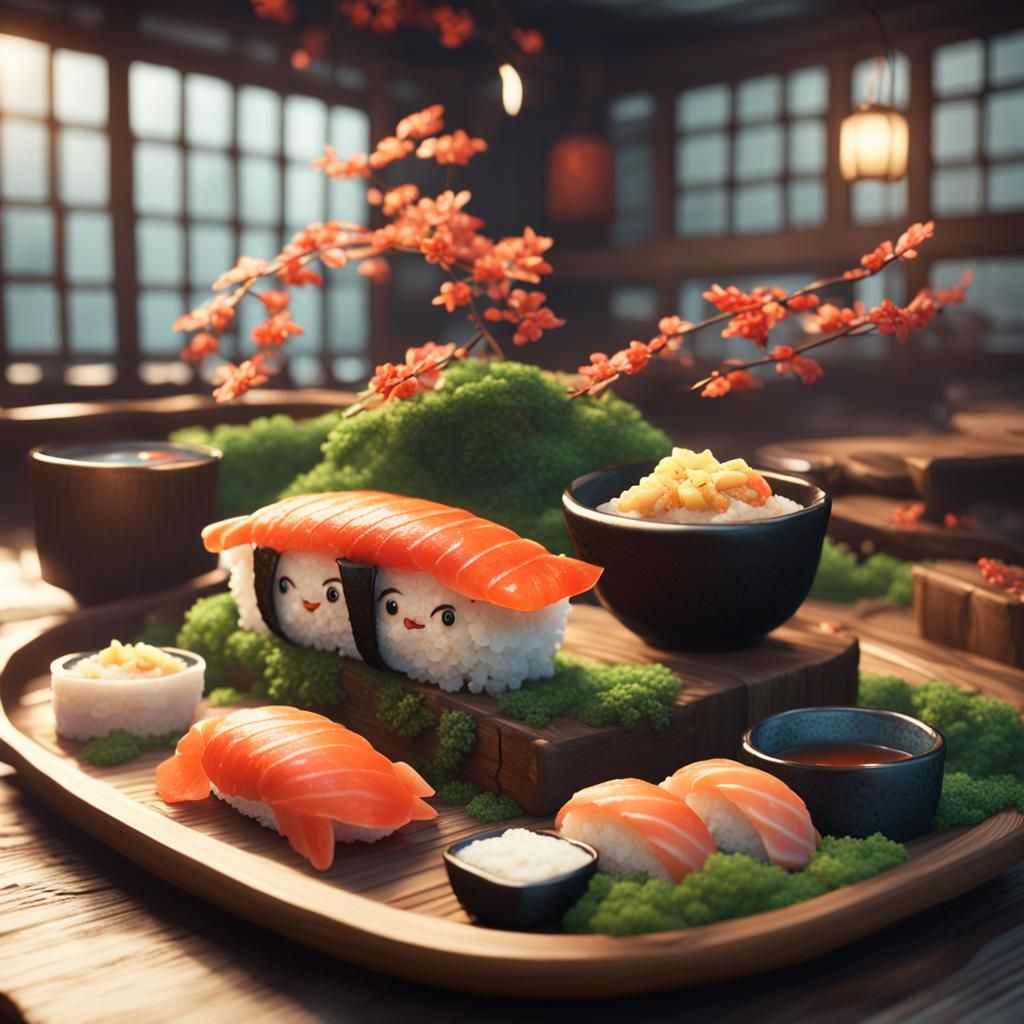 Cute Living Sushi Character: Detailed Fantasy Art