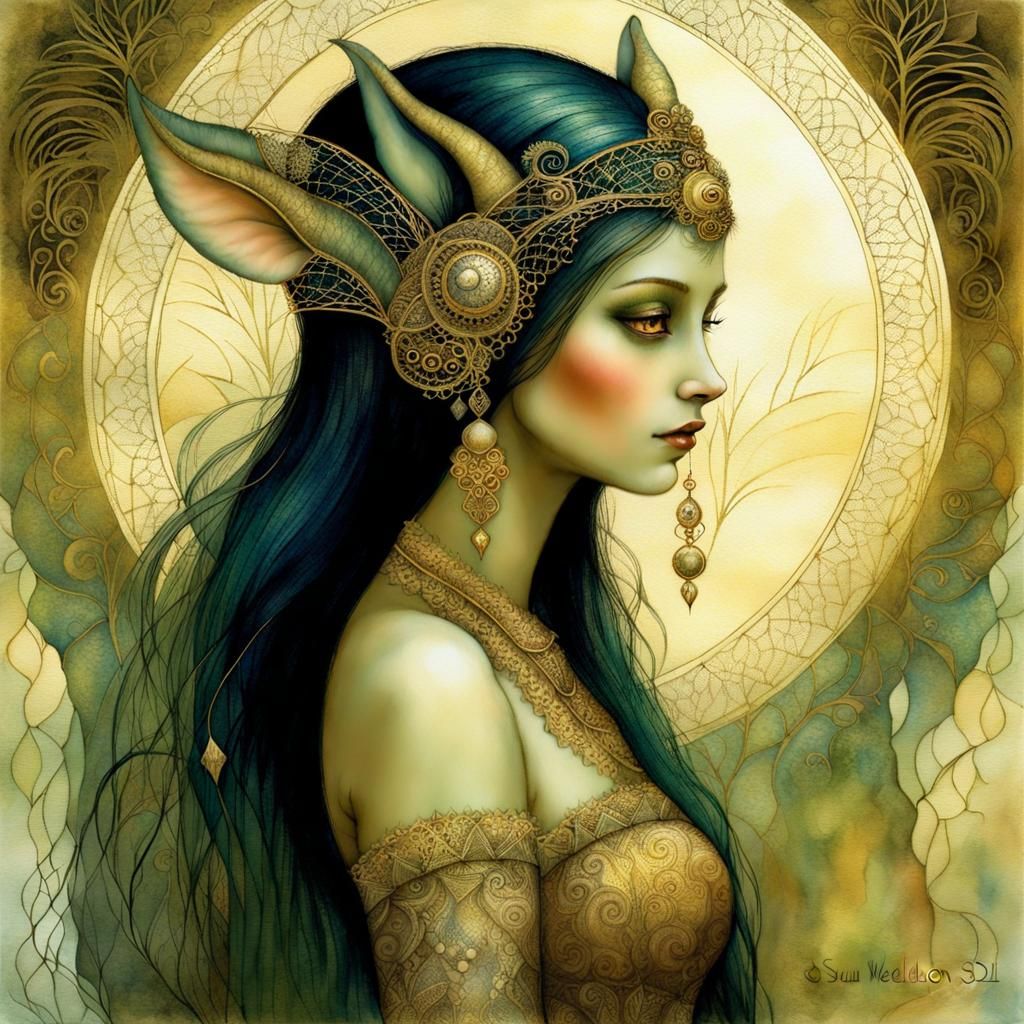 Forest Troll Seduces Girl: Watercolor Burn Art