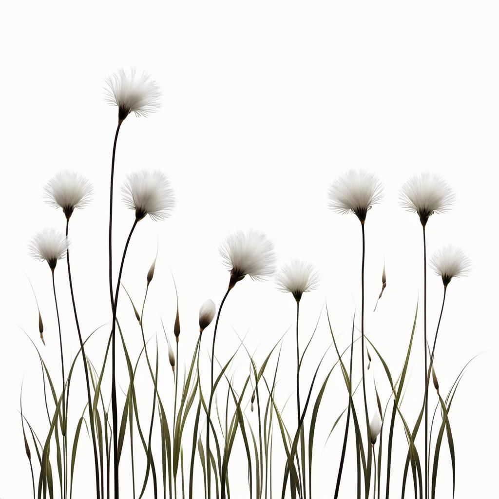 Surreal Cotton Grass Illustration on White