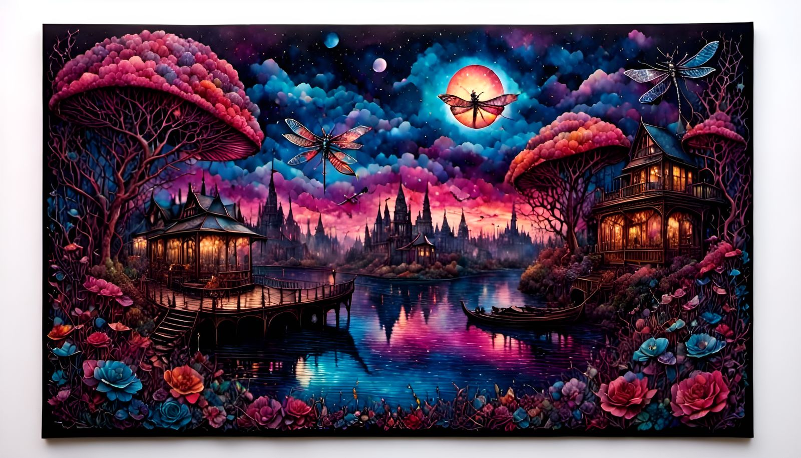 Vaporwave Dreamscape with Portals in Alcohol Ink Style