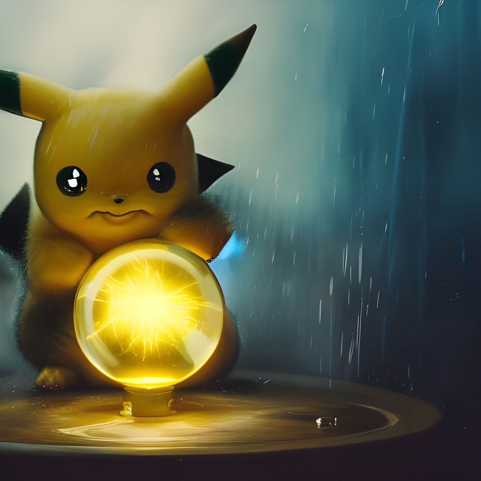 Pikachu Casting Thunders in Crystal Ball