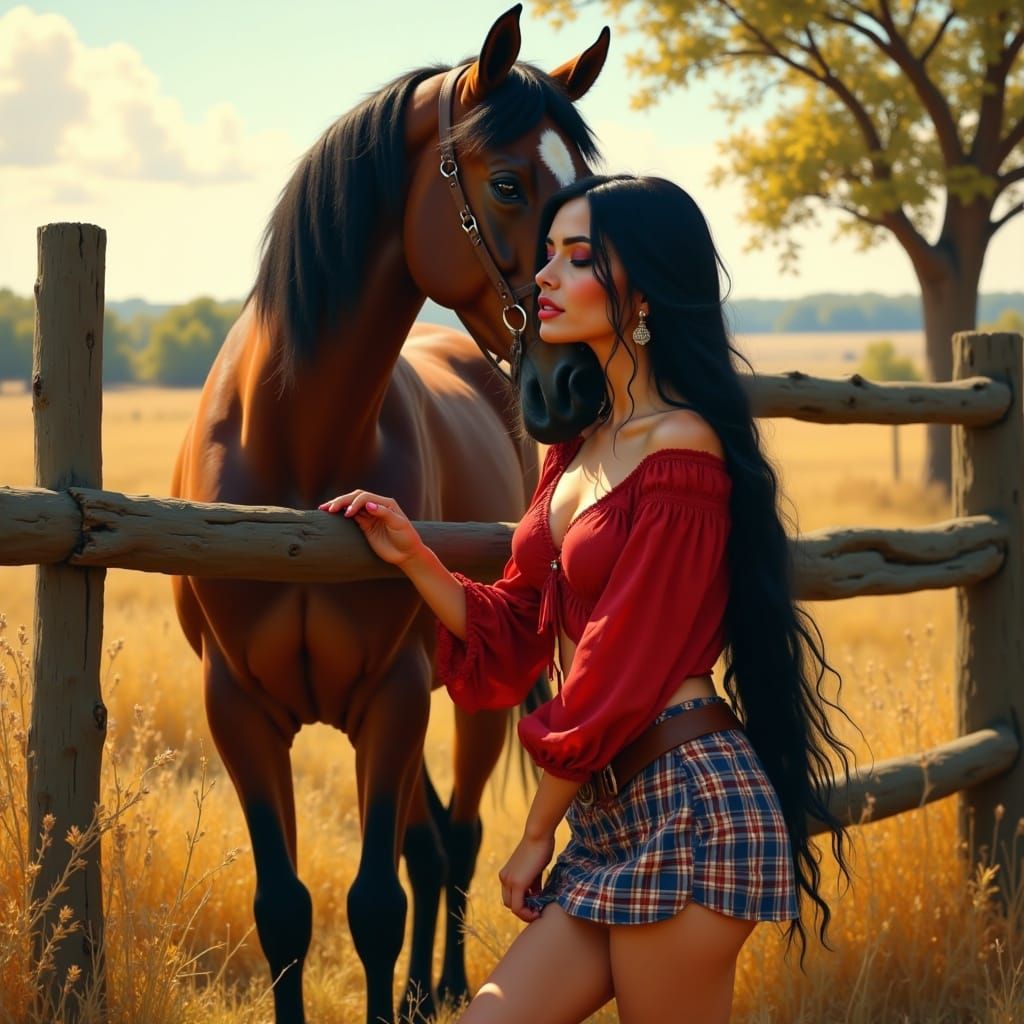 Woman and Horse in Golden Hour Light