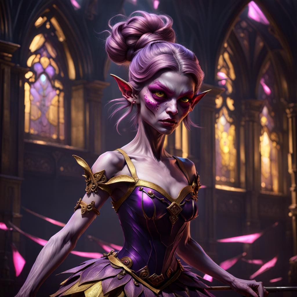 Sinister Ballerina Goblin Girl, Detailed Fantasy Art