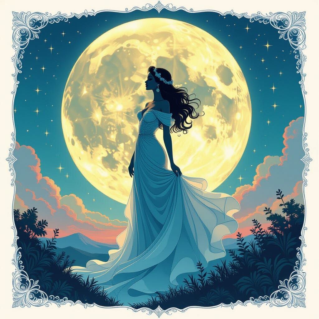 Woman Dissolving Into Skunk Silhouette Under Surreal Moon