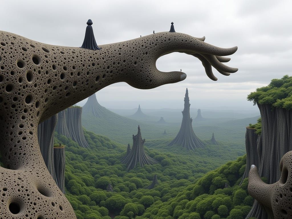 Surreal Landmass with Enormous, Ancient Hand