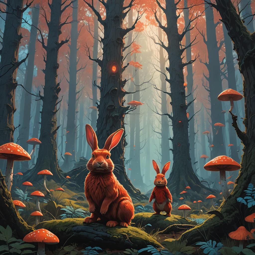 Heroic Red Rabbit in Mystical Forest Concept Art