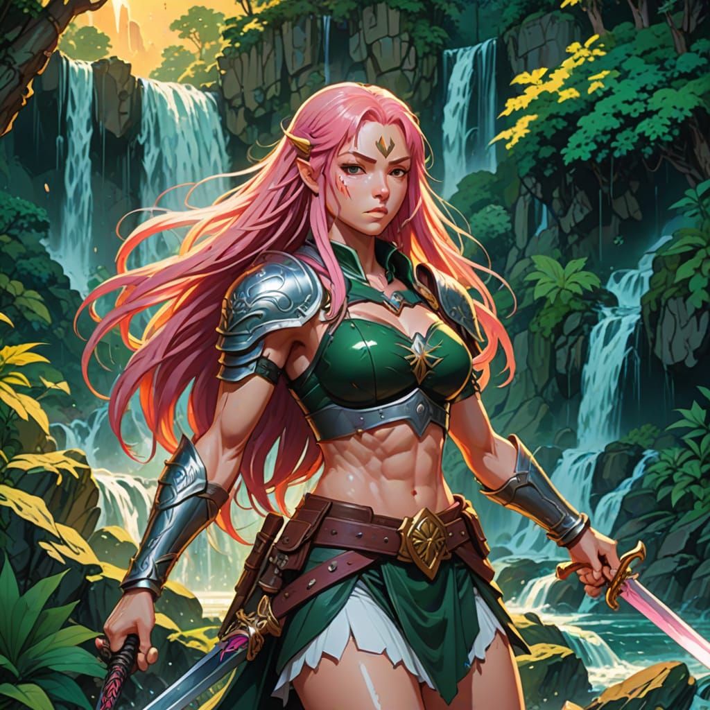 Pink Haired Anime Warrior in Fauvist Style