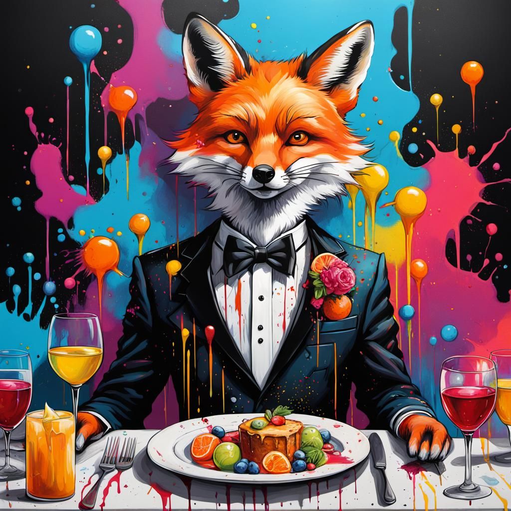 Fox in Tuxedo: Graffiti Art Dinner Party