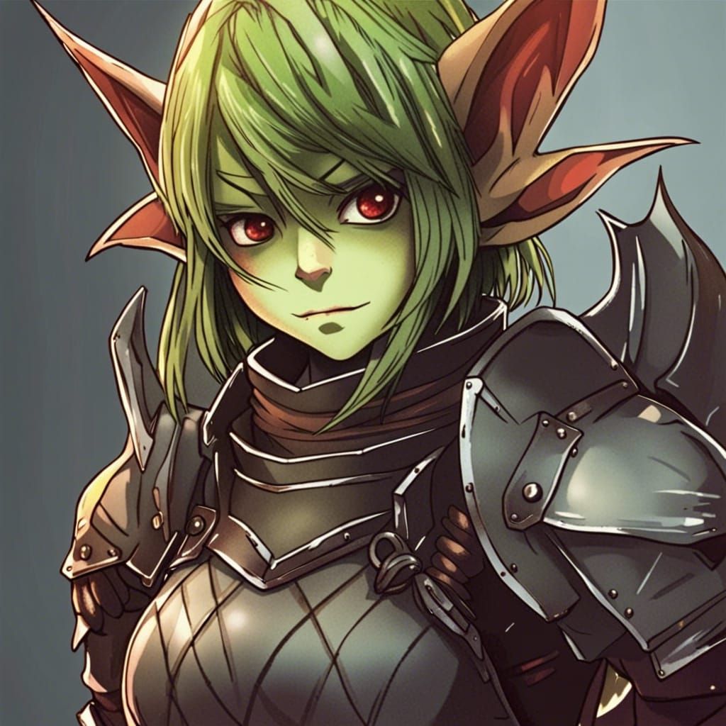 Female Goblin Knight in Anime Manga Style