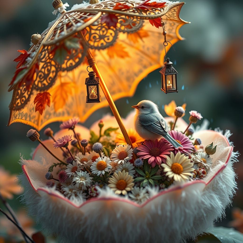 Miniature World on Physalis Flower with Rococo Umbrella