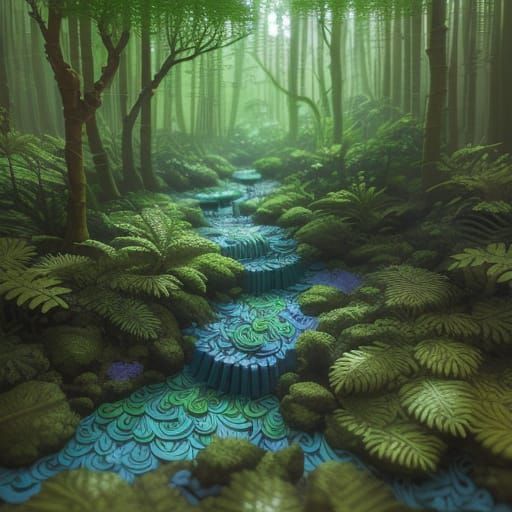 Intricate Paper Quilling Forest Art in Warm Sunlight