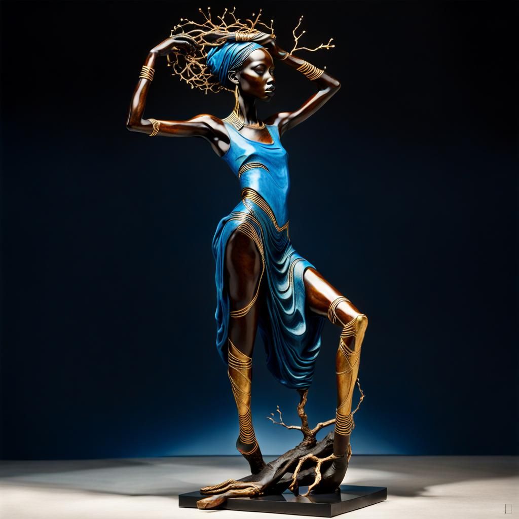 Striking Sculpture of African Woman with Roots