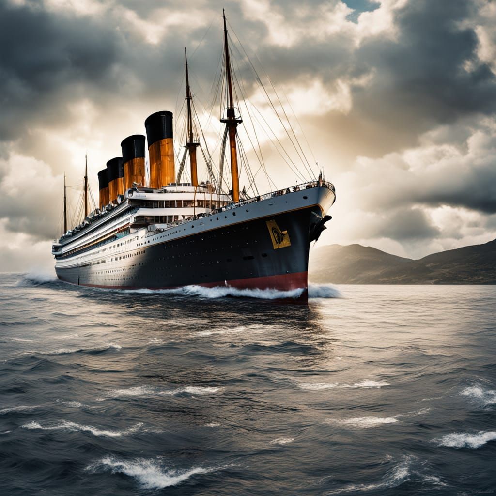 Titanic at Sea in National Geographic Style