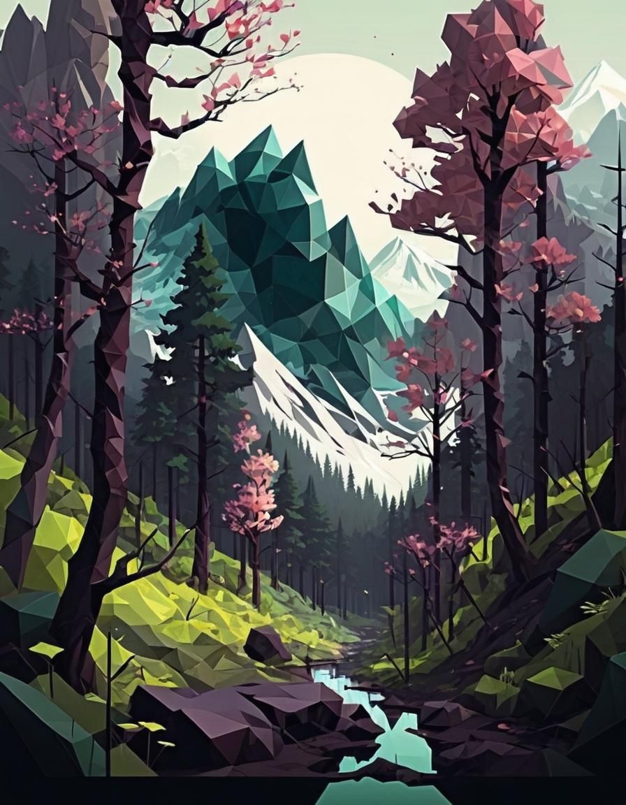 Abstract Vector Spring Mountainous Forest Design
