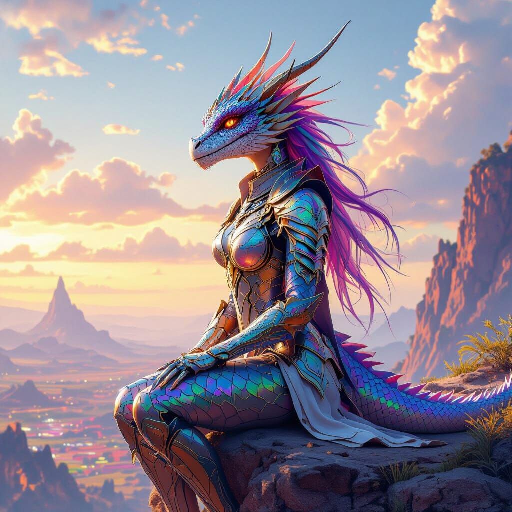 Majestic Dragon Girl in Epic Fantasy Landscape