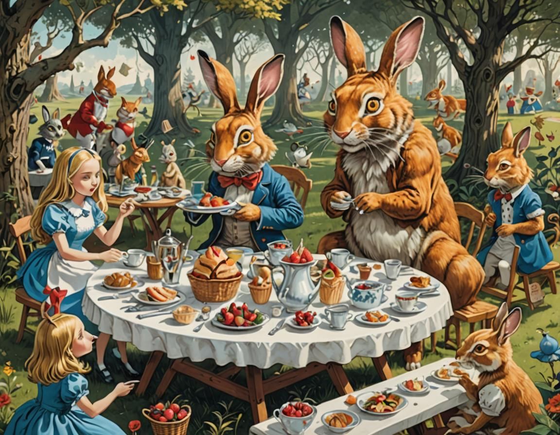 Alice in Wonderland Picnic with Surreal Animals