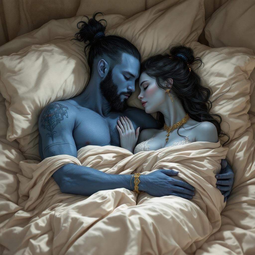 Chiss Husband and Human Wife in Bed