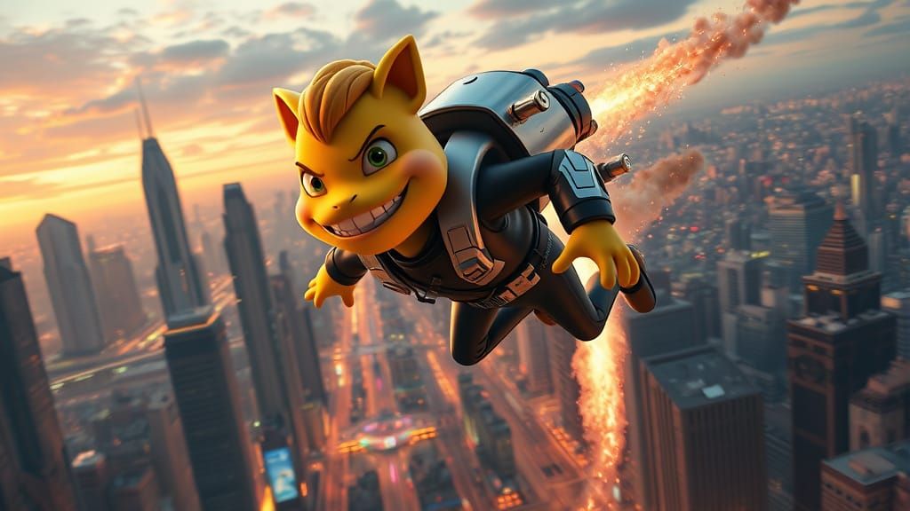 Futuristic Yellow Creature Soars Through City Skyline in Mal...