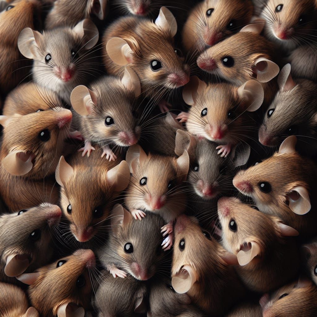 Gathering of Brown and Gray Mice in Solidarity
