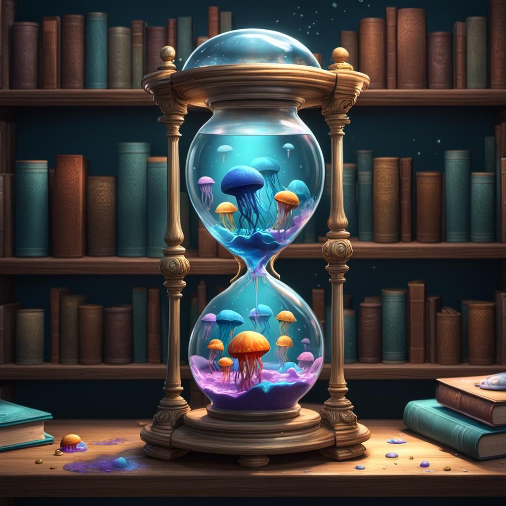 Hourglass Jellyfish in Library, Graffiti Art