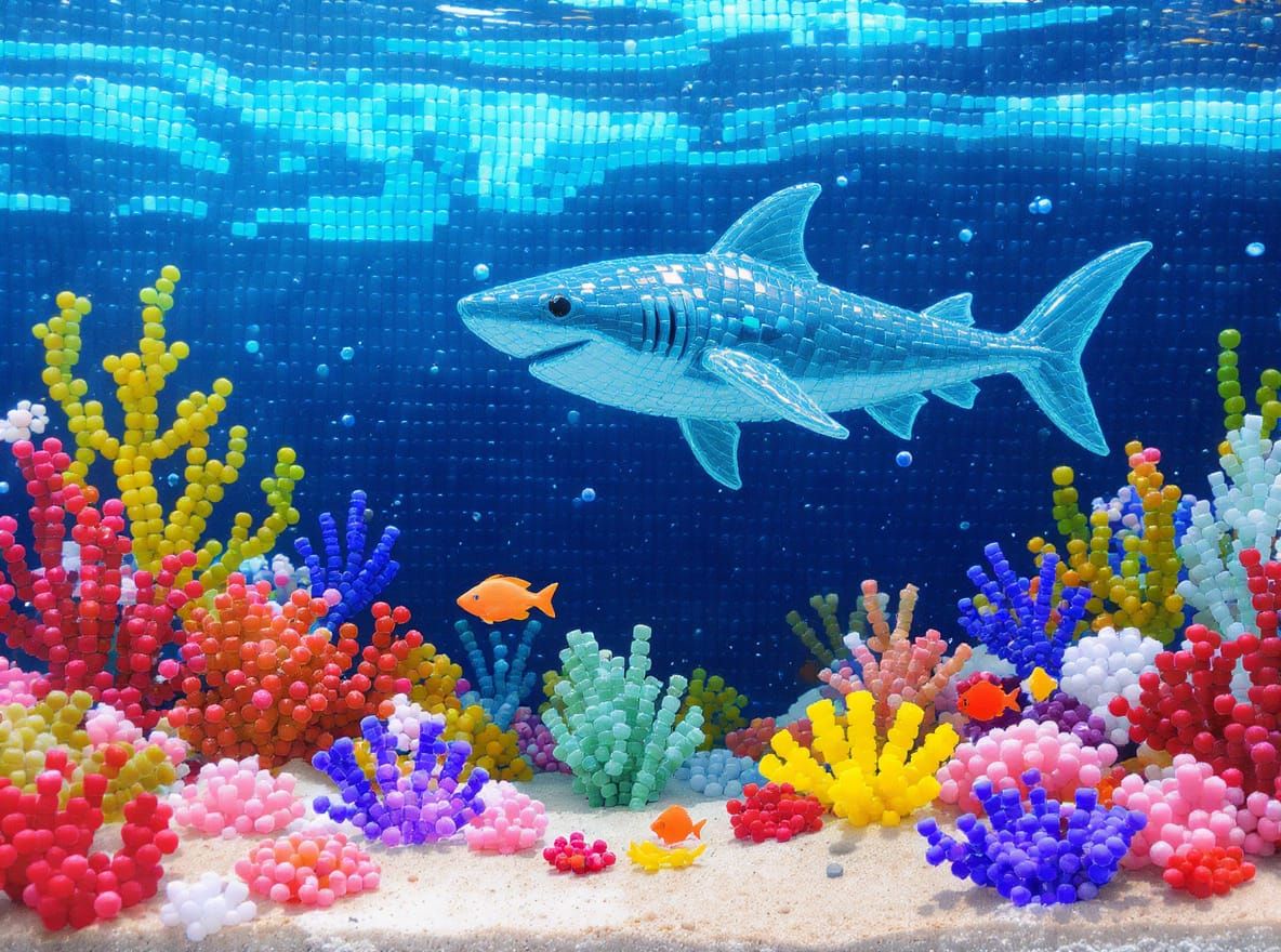 Glass Bead Coral Reef with Shark