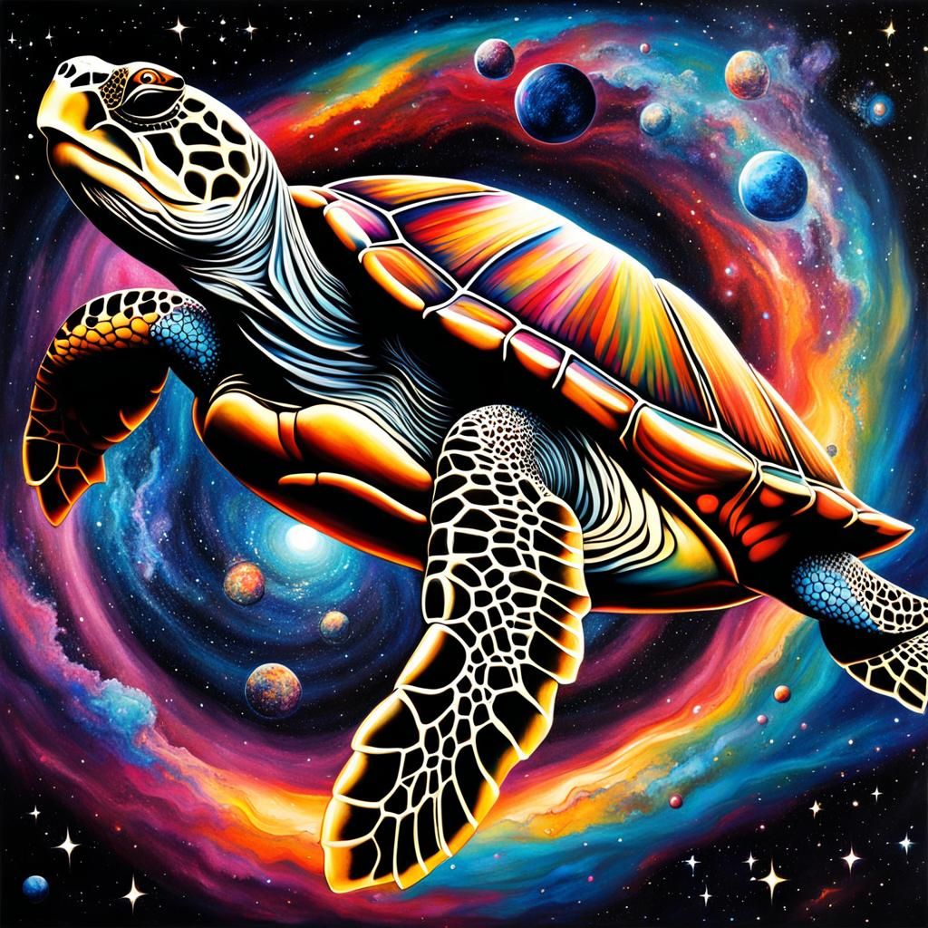 Turtle Carrying Earth in Galaxy, Graffiti Art