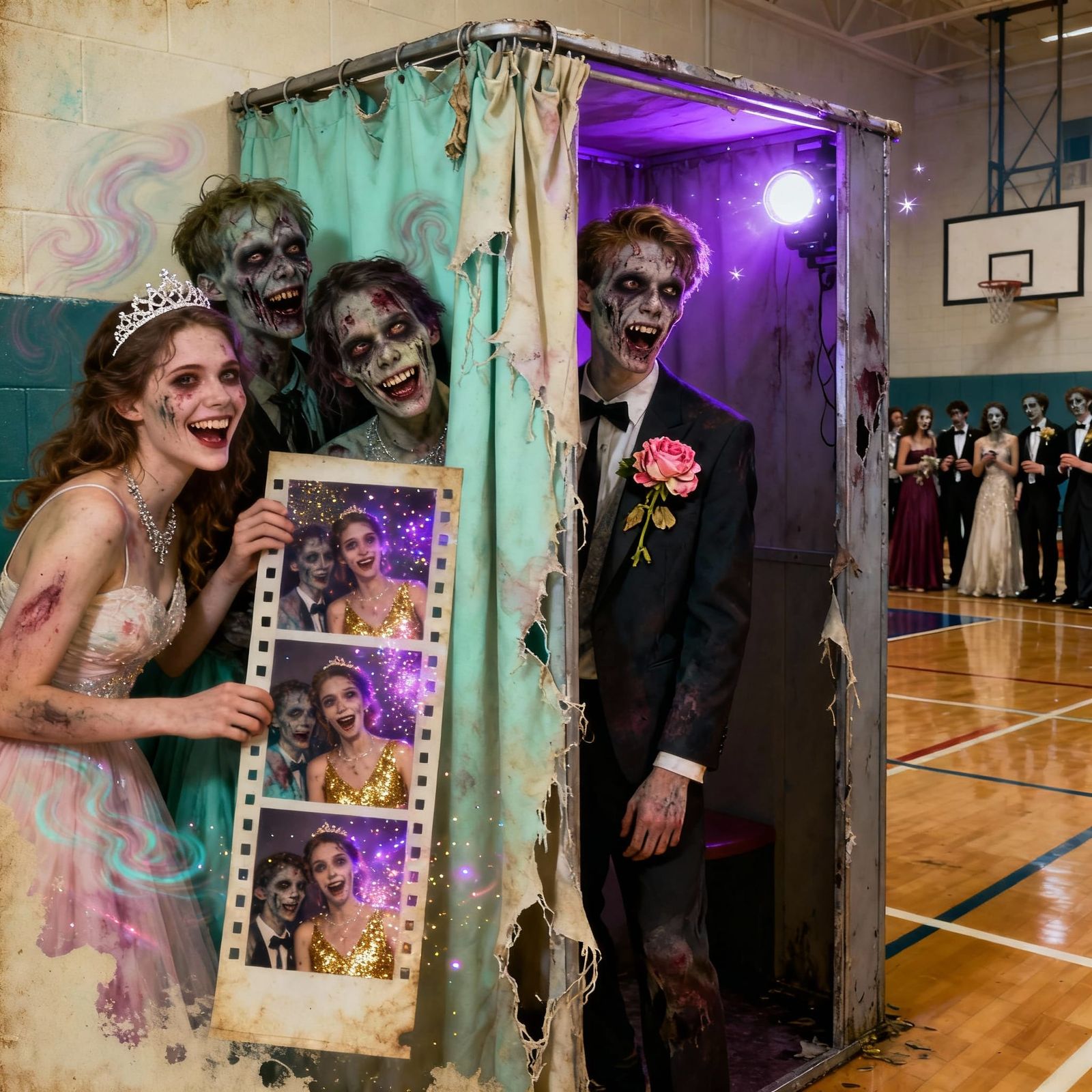Zombie Prom-Goers in Retro Surreal Photo Booth