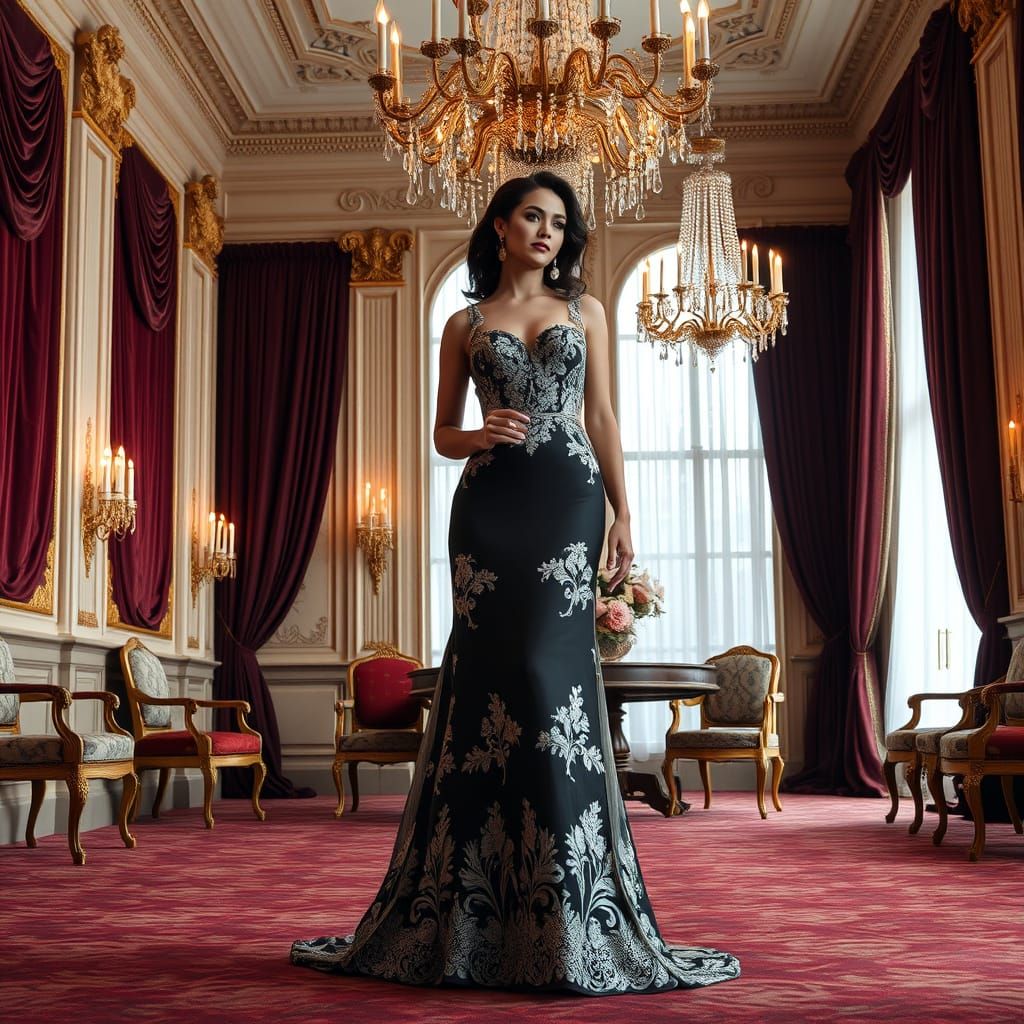 Elegant Lady in Opulent Ballroom