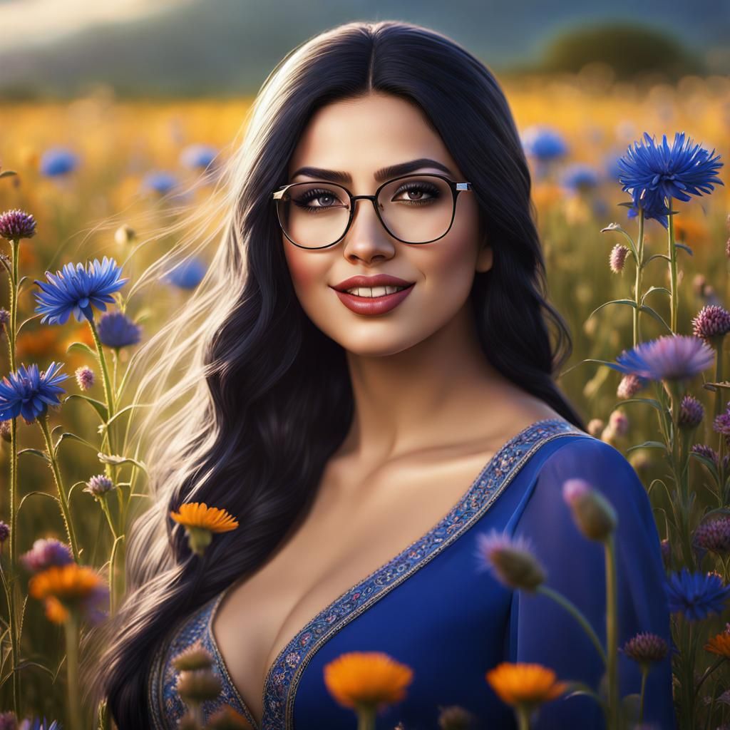 Beautiful Arabian Girl Portrait in a Flower Field