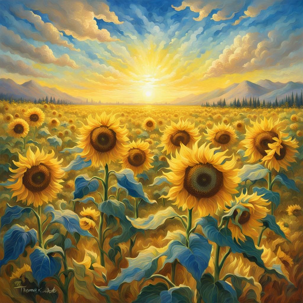 Sunflowers in Van Gogh Style with Ethereal Sky