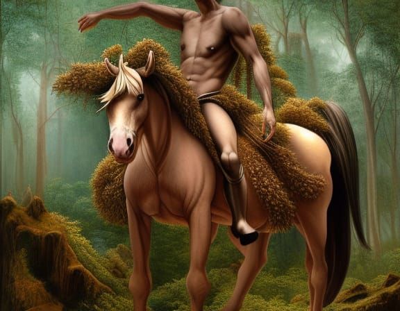 Centaur in Mycelium Network, Forest Exposure, Digital Art