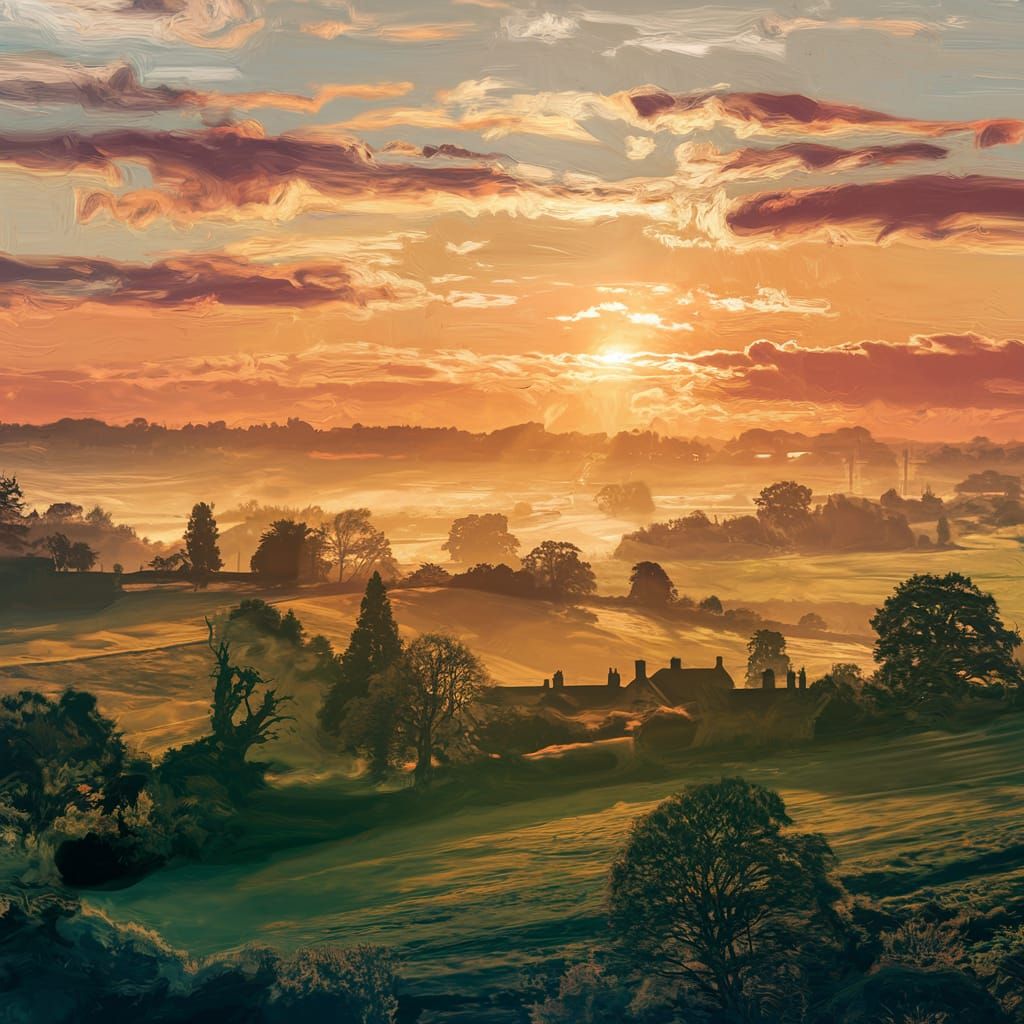 Dramatic Sunrise Over English Countryside