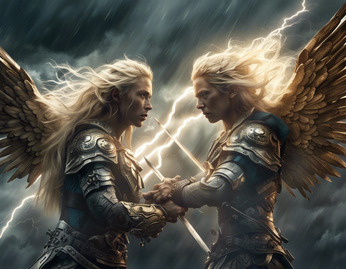 Angelic Battle in Dramatic Photorealistic Style